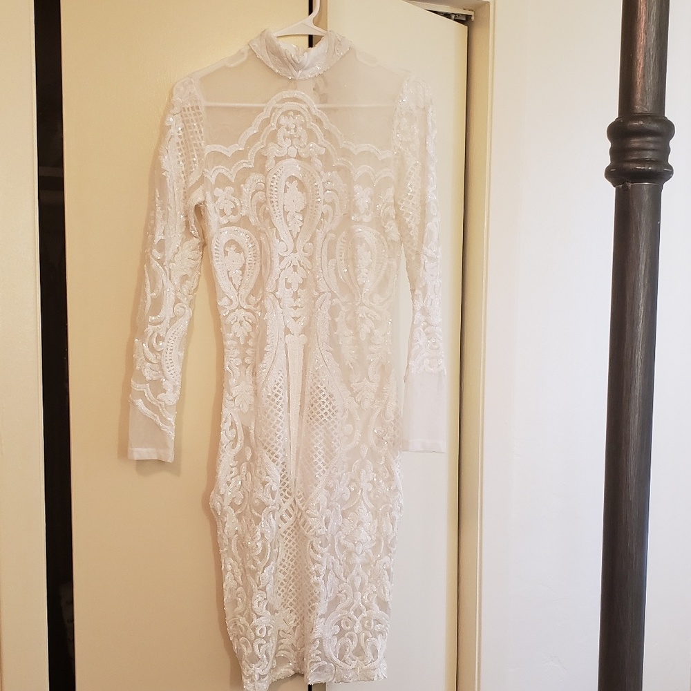 Panetta White Sequin Mock Dress